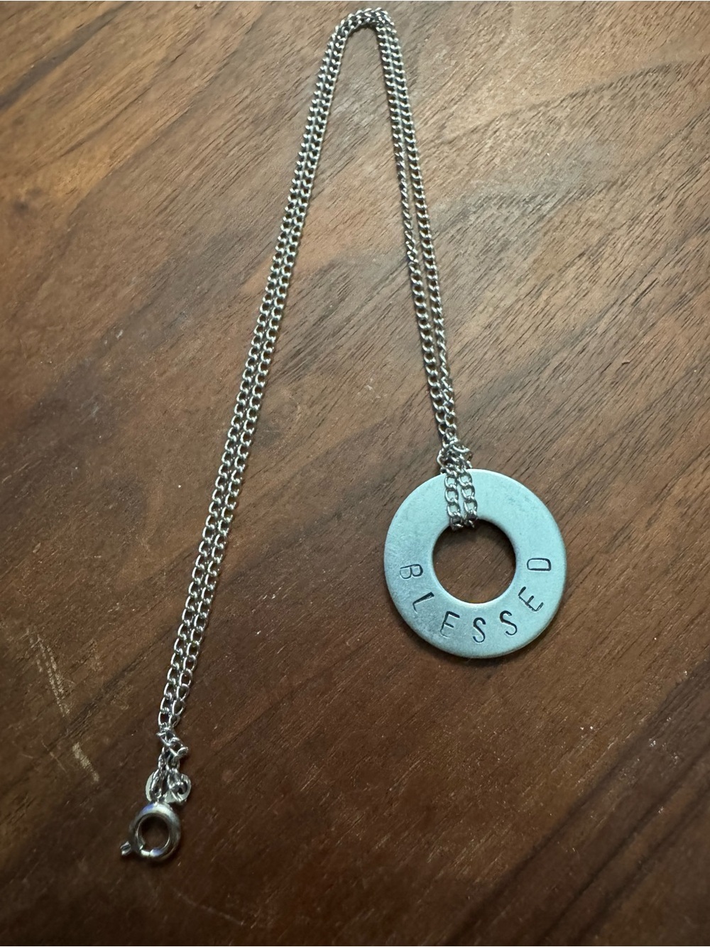 Silvertoned “Blessed” Mantra Pendant Necklace
